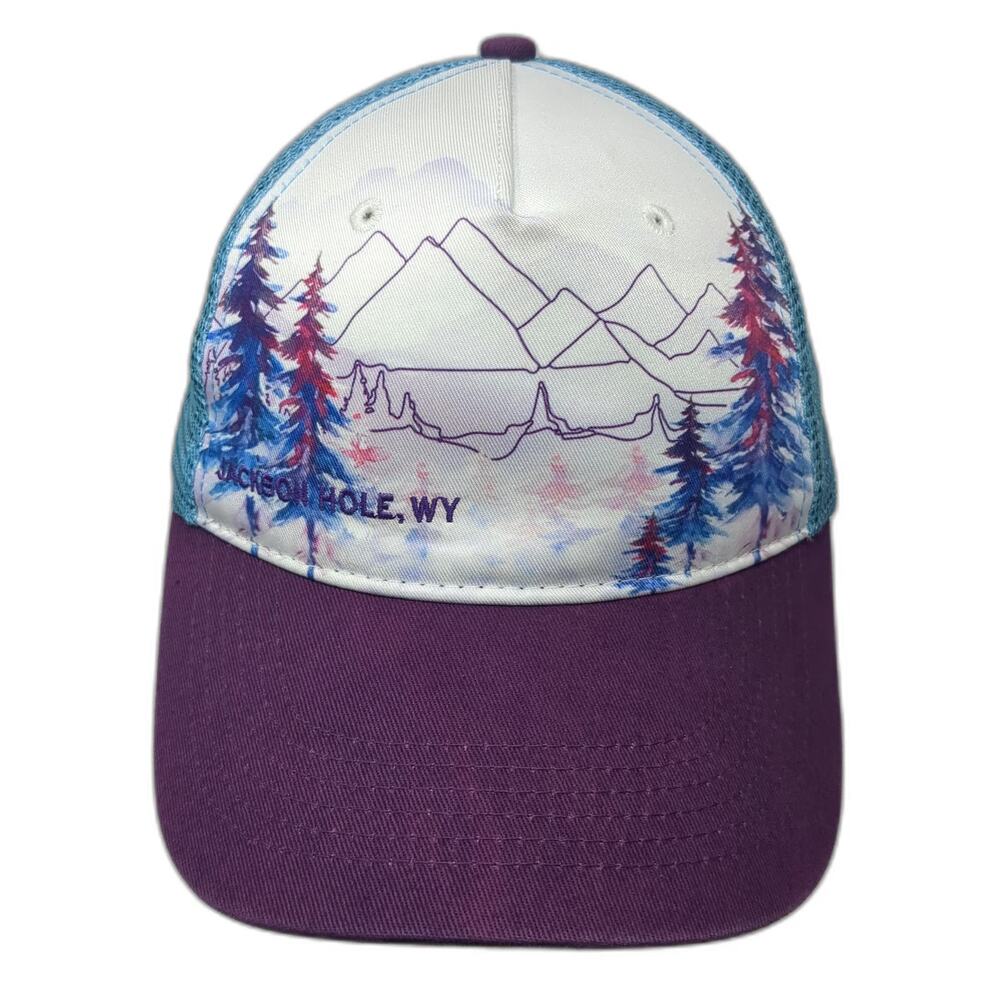 Cirque Trucker Hat Purple White Blue One Size Jackson Hole WY Mountains Graphic